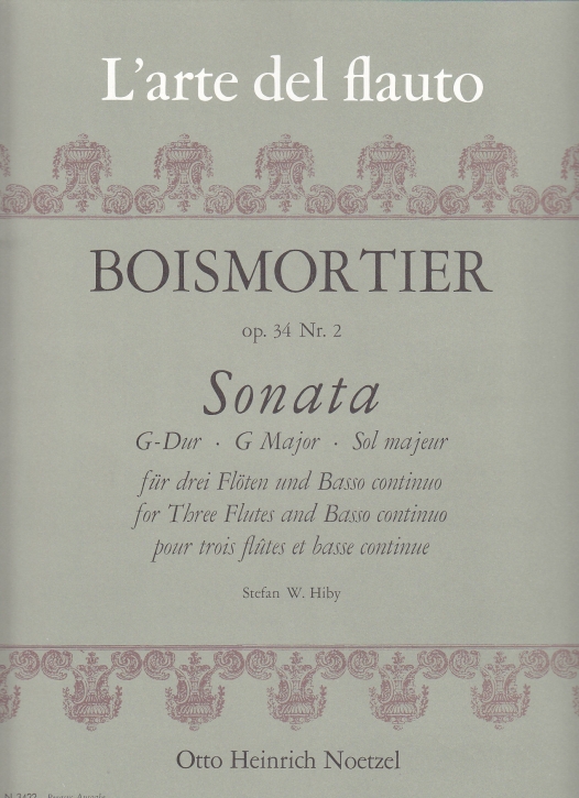 Boismortier, Joseph Bodin de - Sonata G-dur op.34 - Altblockflöte, 2 Querflöten und Bc.