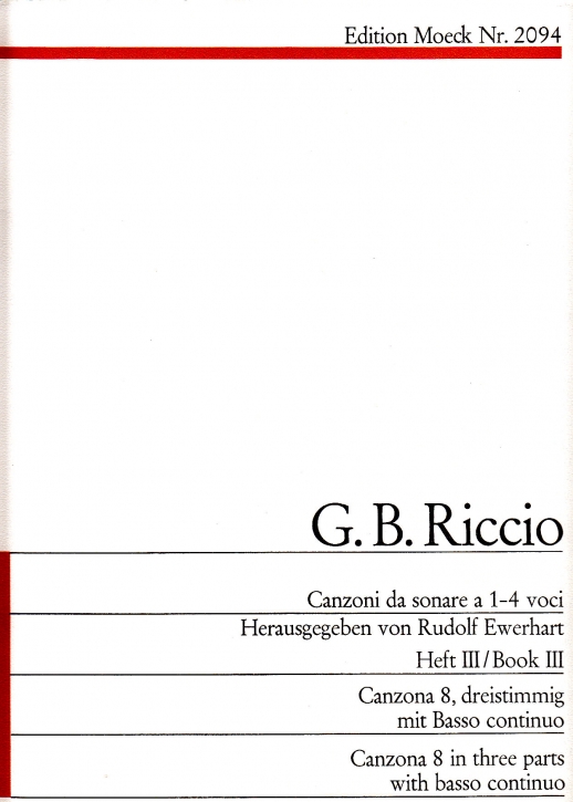 Riccio, Giovanni Battista - Canzoni da sonare III - 2 Sopranblockflöten,  Bassinstrument und Bc.