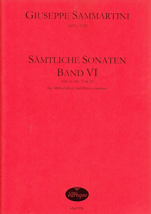 Sammartini, Giuseppe - Sämtliche Sonaten, Band VI - Altblockflöte und Basso continuo