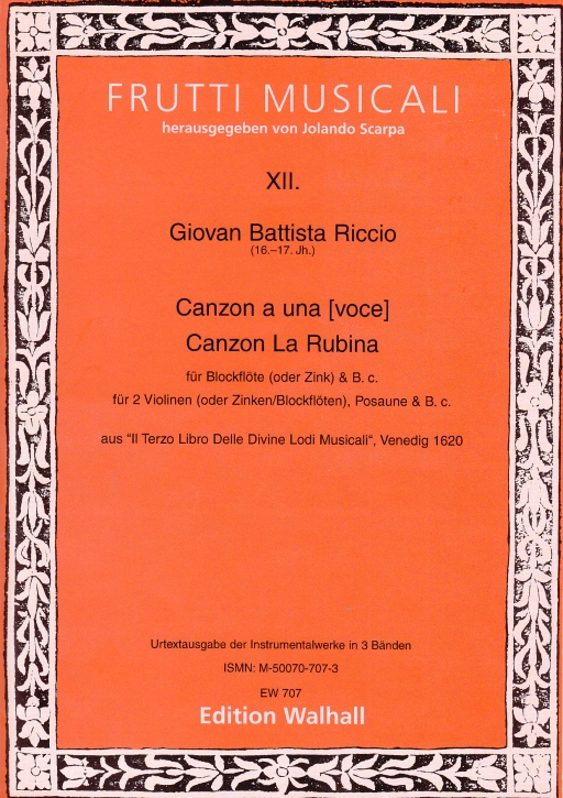Riccio, Giovanni Battista - Zwei Canzonen - Sopranblockflöte und Basso continuo