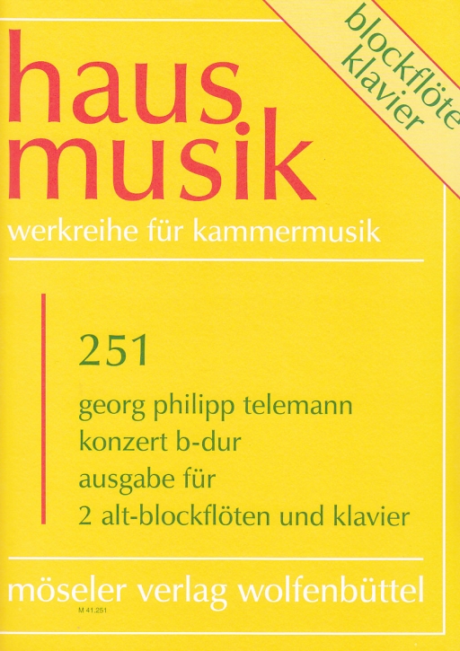 Telemann, Georg Philipp - Konzert B-dur - 2 Altblockflöten und Klavier (Cembalo)