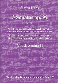 Hook, James - 3 Sonaten op. 99 Vol. 2 G-dur - Sopran- oder Altblockflöte und Klavier
