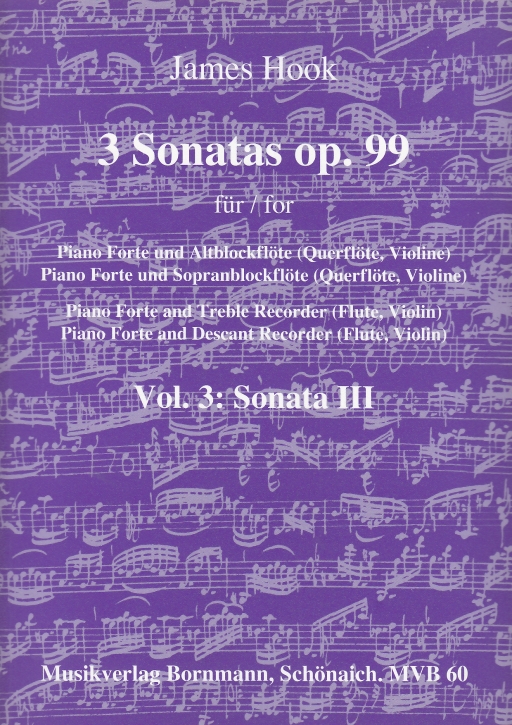 Hook, James - 3 Sonaten op. 99 Vol. 3  Es-dur - Sopranblockflöte und Klavier