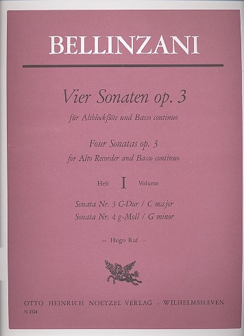 Bellinzani, Paolo Benedetto - Vier Sonaten op. 3  Band 1 - Altblockflöte und Basso continuo