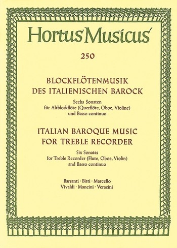 Blockflötenmusik des ital. Barock Sechs Sonaten -  Altblockflöte und Basso continuo