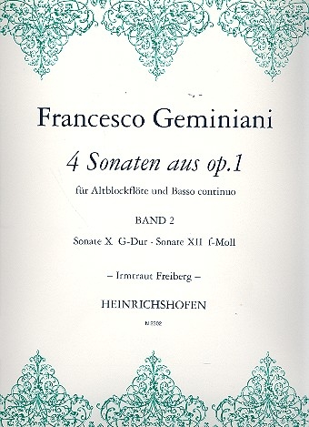 Geminiani, Francesco - Vier Sonaten op.1 Band 2 - Altblockflöte und Basso continuo