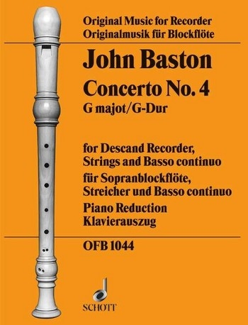 Baston, John - Concerto 4 G-dur - Klavierauszug Sopranblockflöte und Klavier