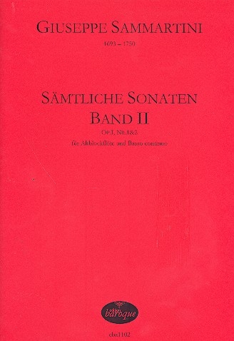 Sammartini, Giuseppe - Sämtliche Sonaten Band II  - Altblockflöte und Basso continuo