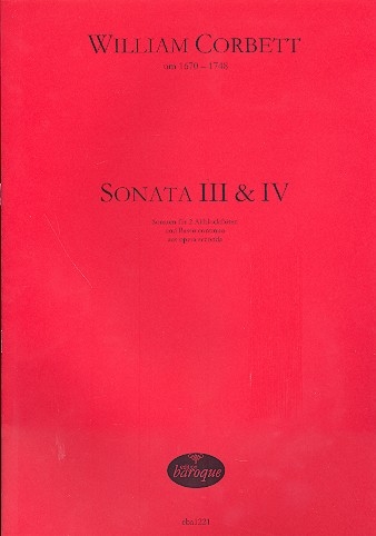 Corbett, William - Sonata III & IV - 2 Altblockflöten und Bc.